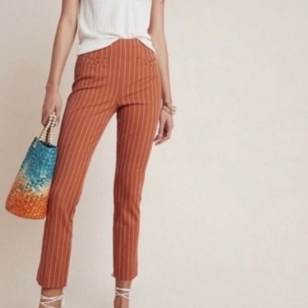 Anthropologie Essential Slim Trouser Pants Rust with Stripes Cropped Size 6